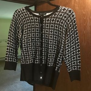 White House Black Market Black/White 3/4 Sleeve Cardigan Sweater Women’s Small